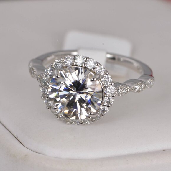 Certified Art Deco 3.0ct Halo Moissanite Engagement Ring - Picture 3 of 8